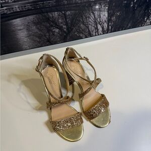 Jewel Badgley Mischka Gold Glitter Heels